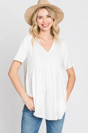 Ivory Ribbed Babydoll Top