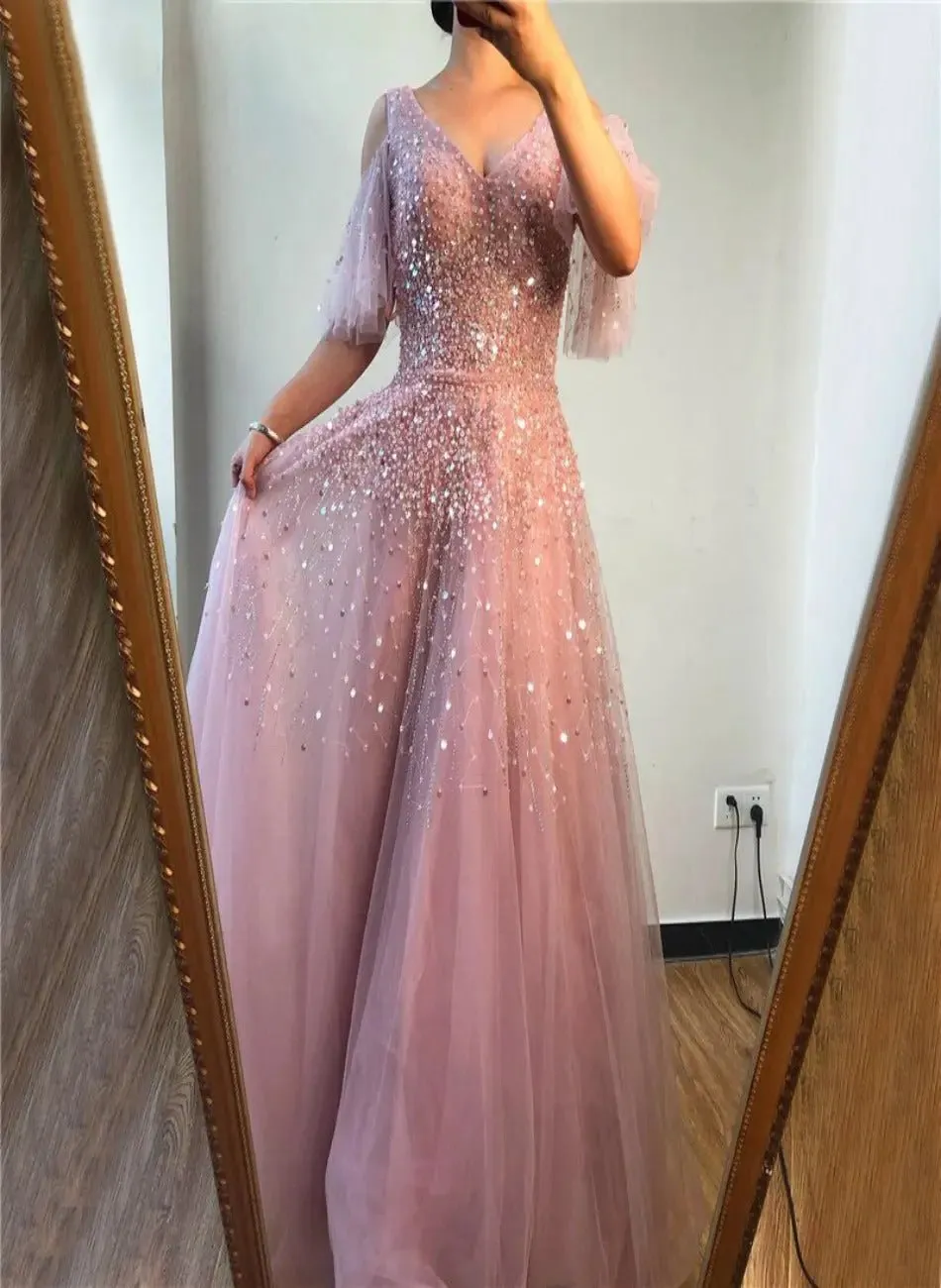 Jewel Sparkle Beading Sequin Evening Gown