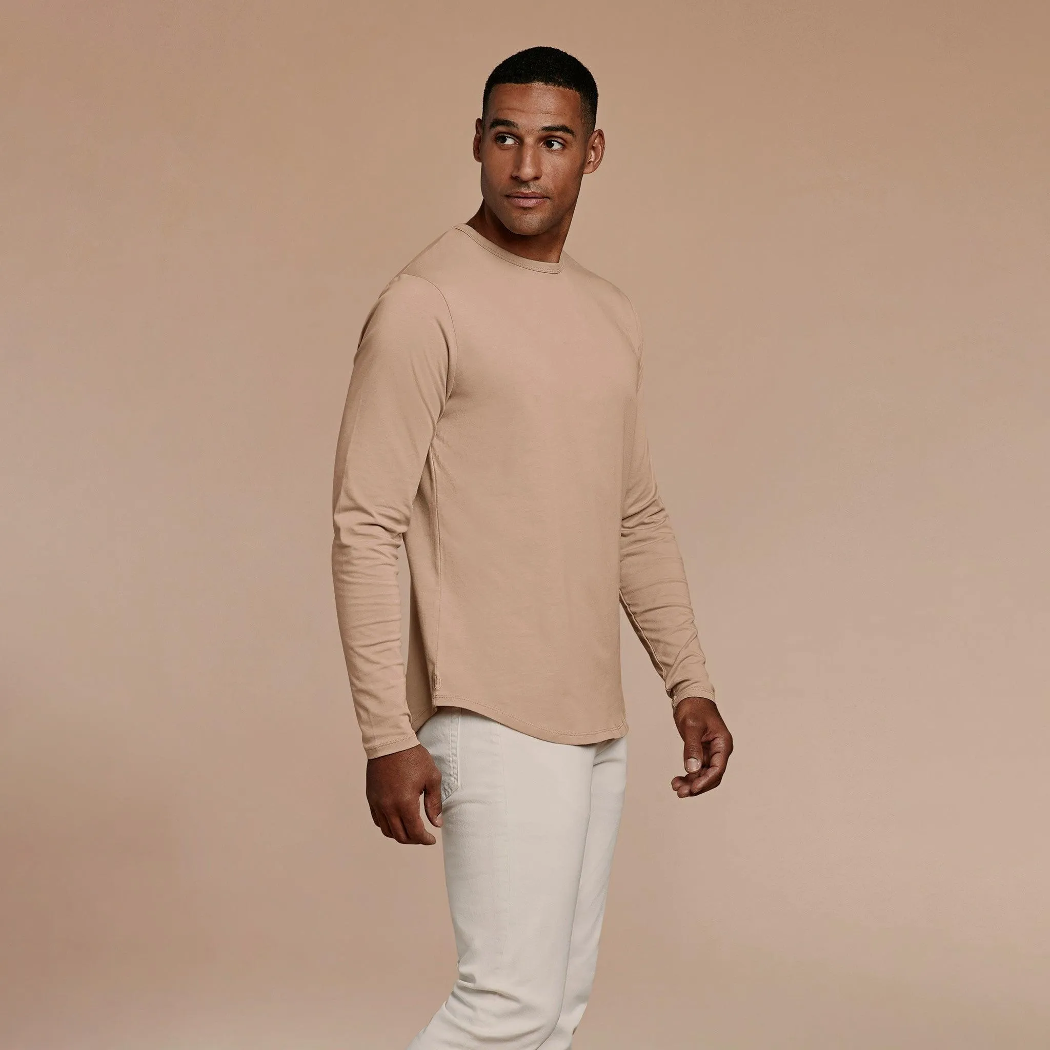 Long Sleeve Curved Hem T-Shirt | Sand