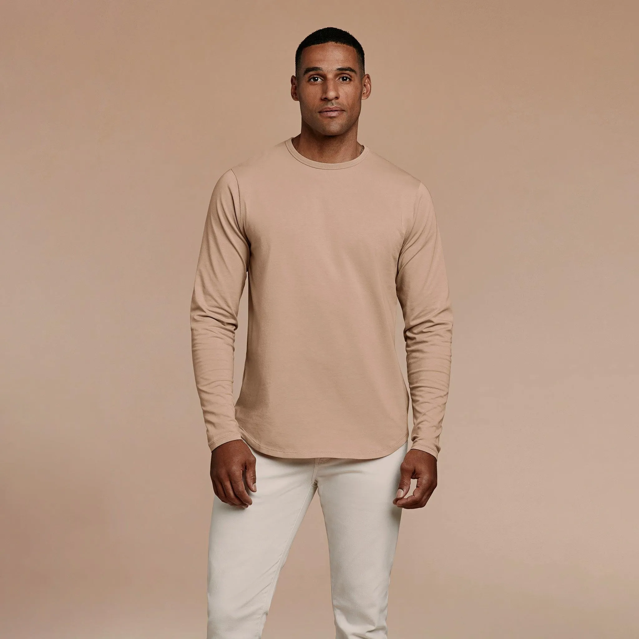 Long Sleeve Curved Hem T-Shirt | Sand