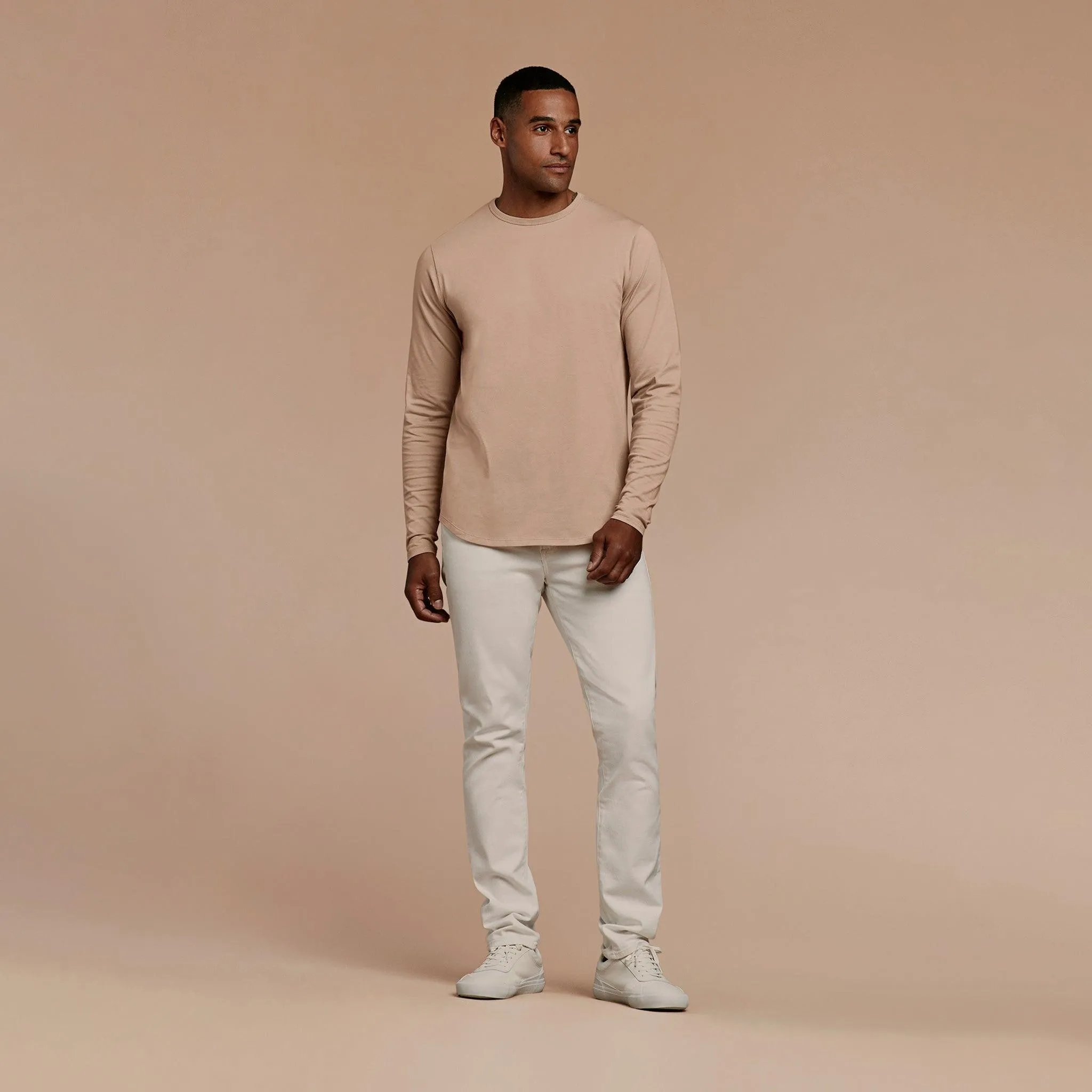 Long Sleeve Curved Hem T-Shirt | Sand