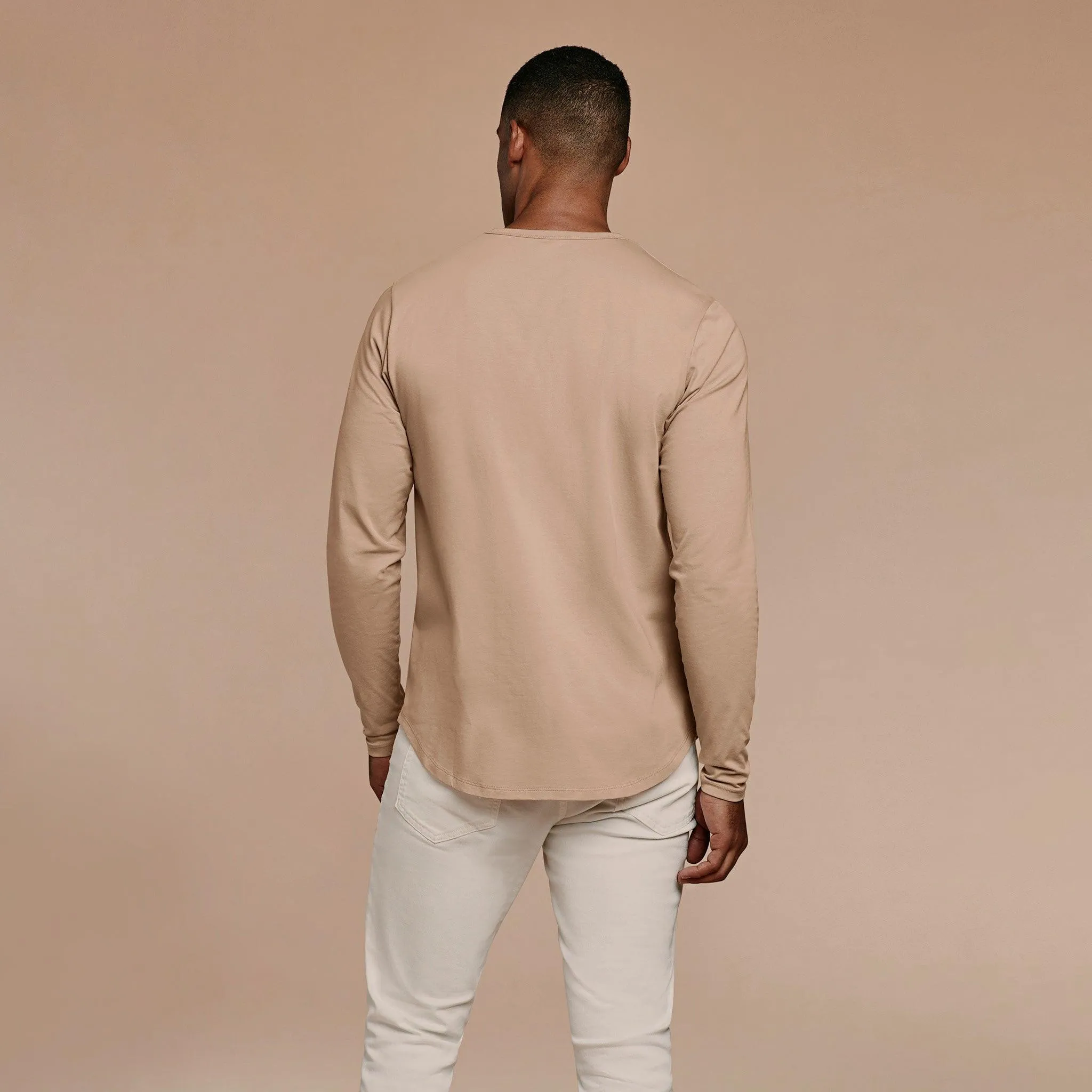 Long Sleeve Curved Hem T-Shirt | Sand