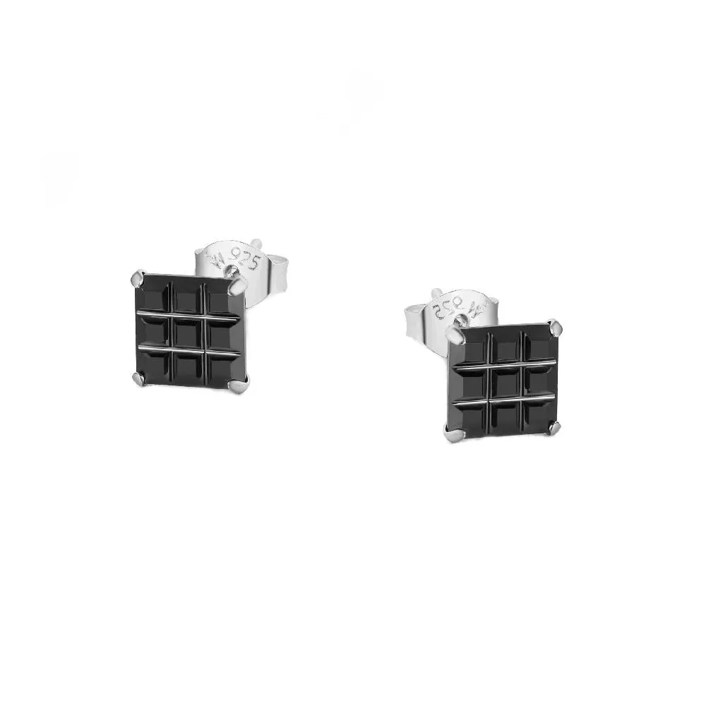 Mal Black Onyx Square Cut Silver Stud Earrings