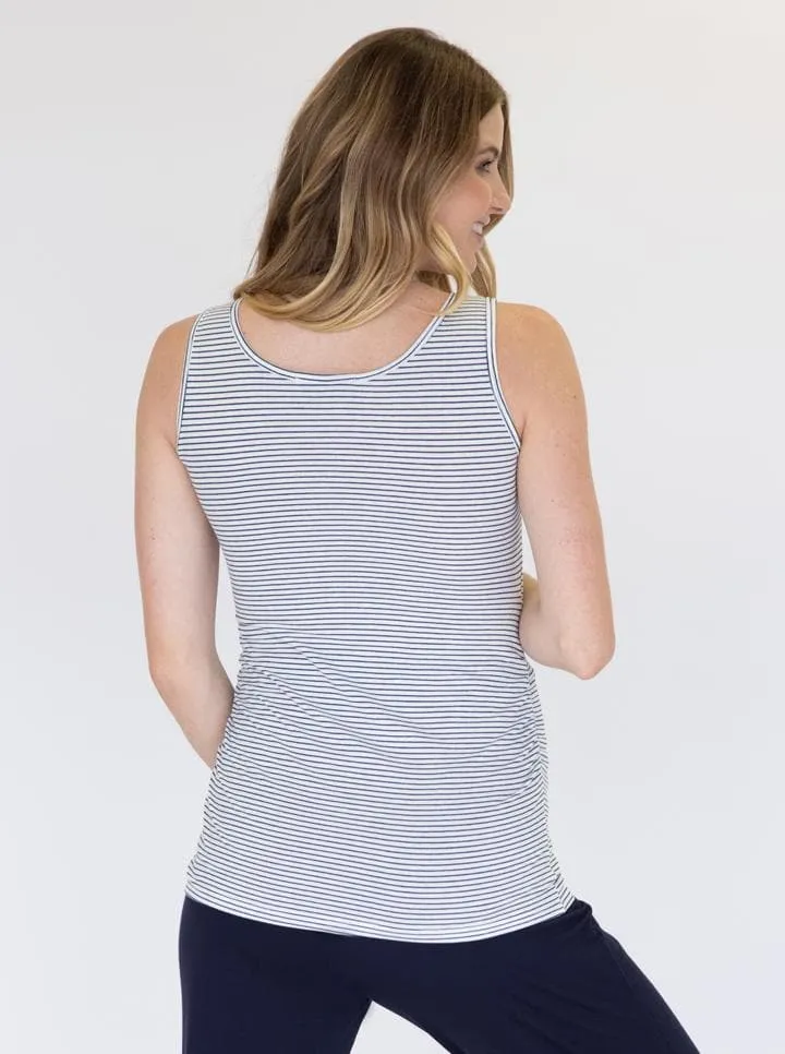 Maya Nursing Sleeveless Pull Up Tank Top - Navy Stripes