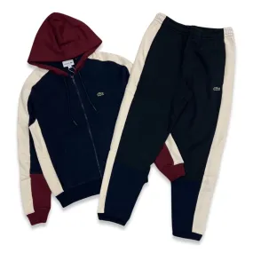 Men’s Fleece Block Jogging Set In Burgundy/Navy/Cream