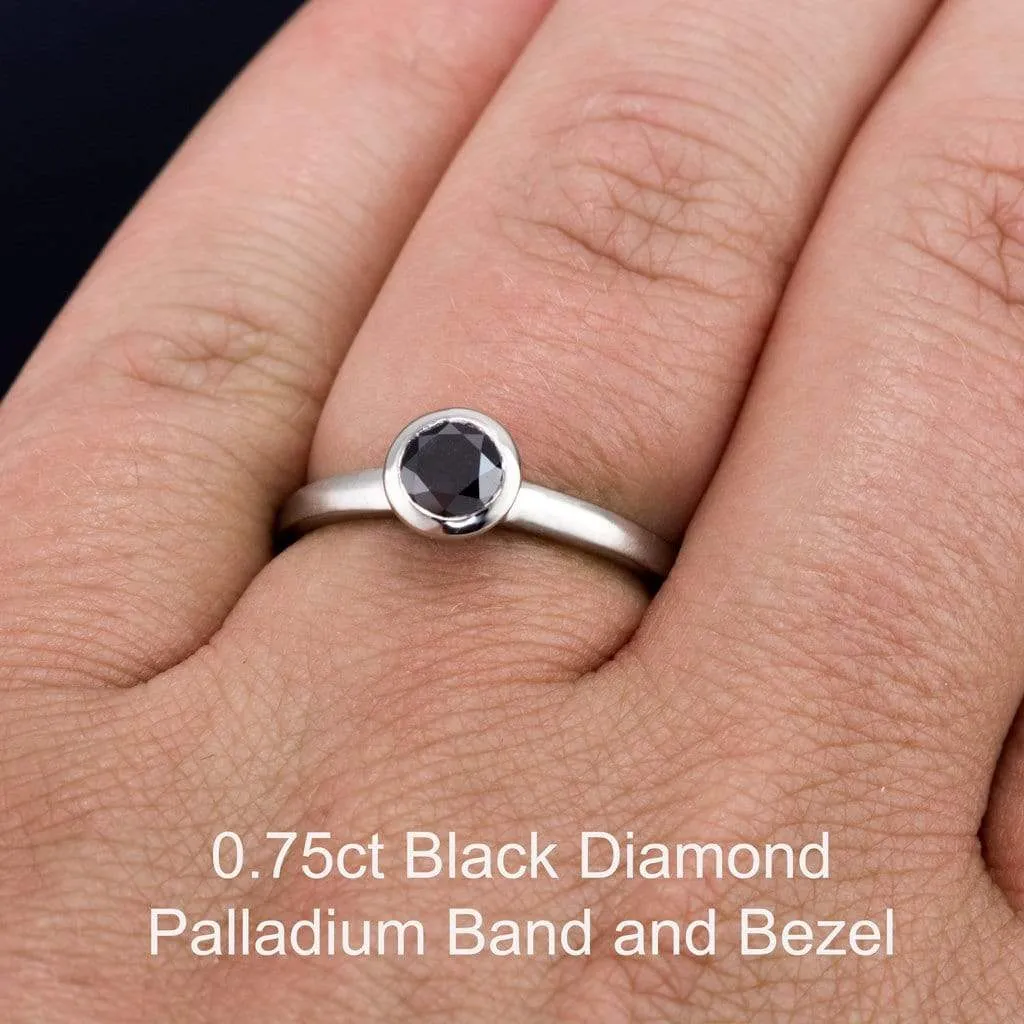 Mixed Metal Black Diamond Bezel Solitaire Engagement Ring