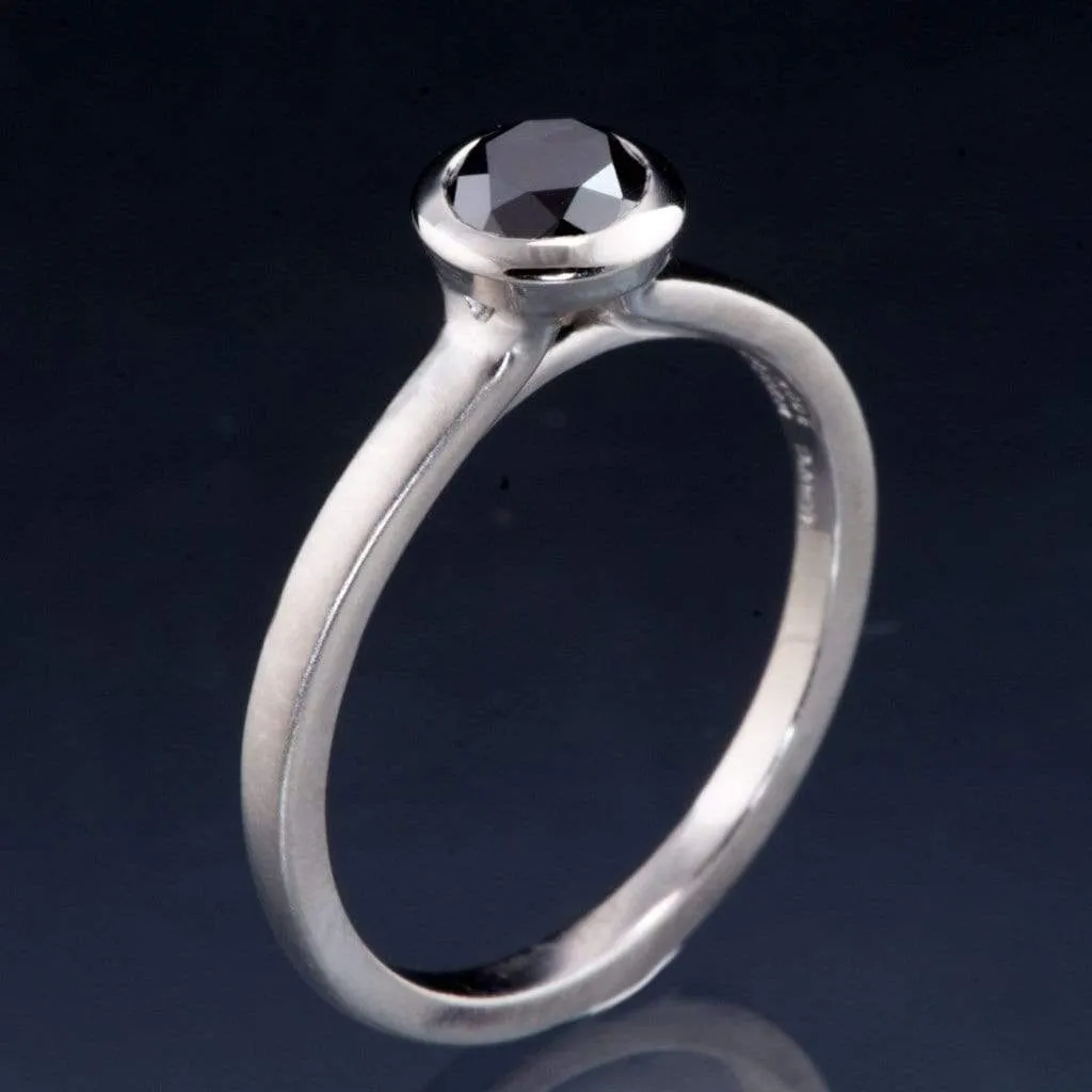 Mixed Metal Black Diamond Bezel Solitaire Engagement Ring