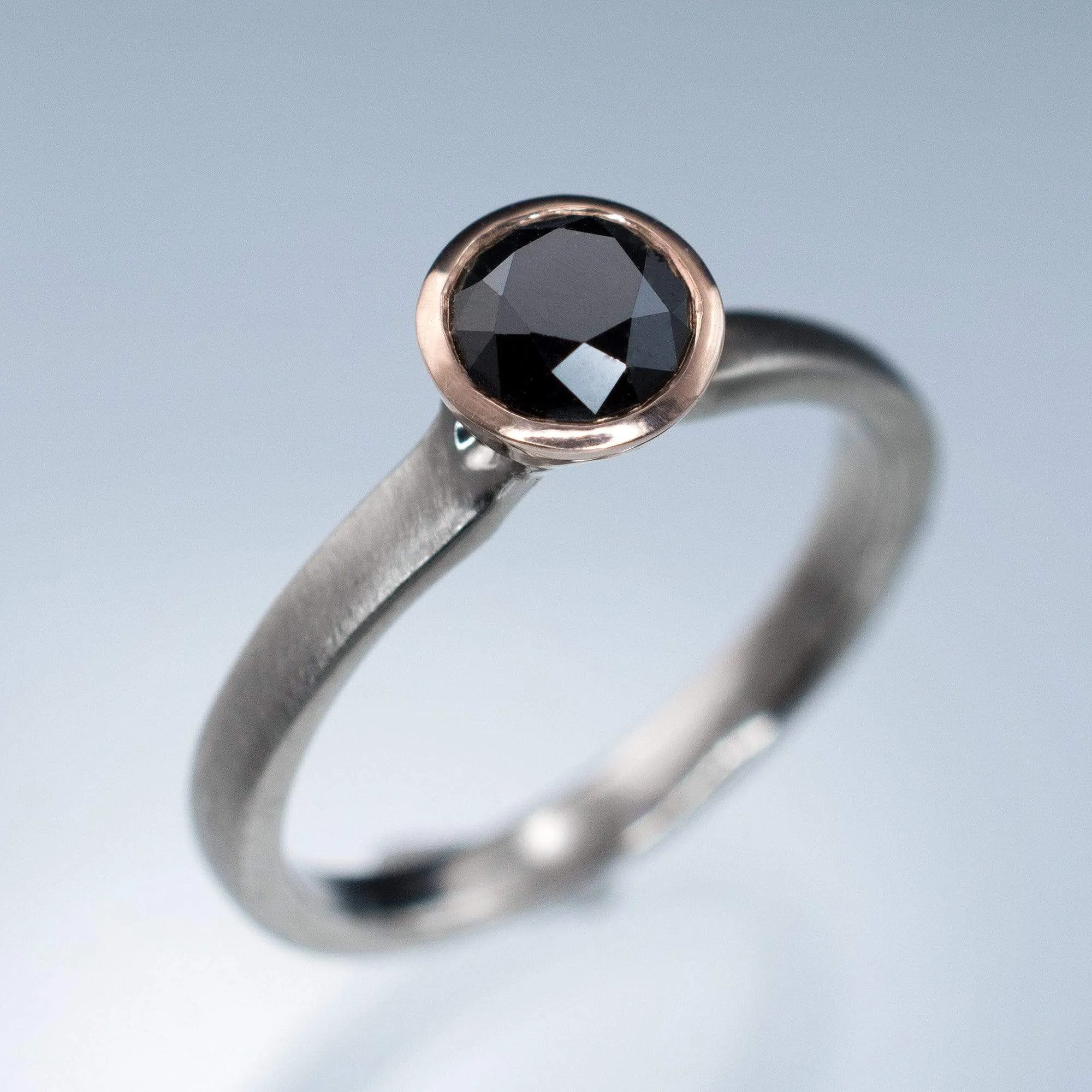 Mixed Metal Black Diamond Bezel Solitaire Engagement Ring