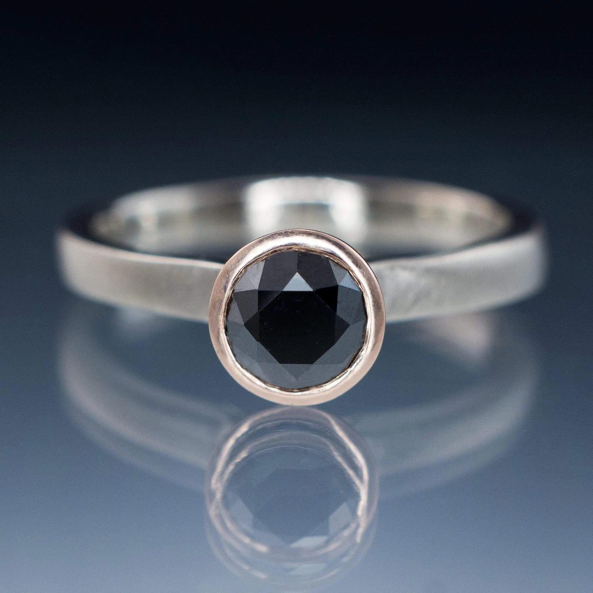 Mixed Metal Black Diamond Bezel Solitaire Engagement Ring