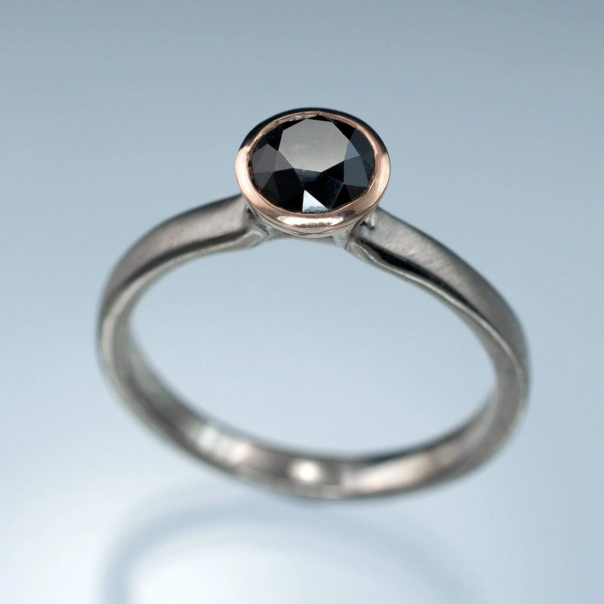 Mixed Metal Black Diamond Bezel Solitaire Engagement Ring