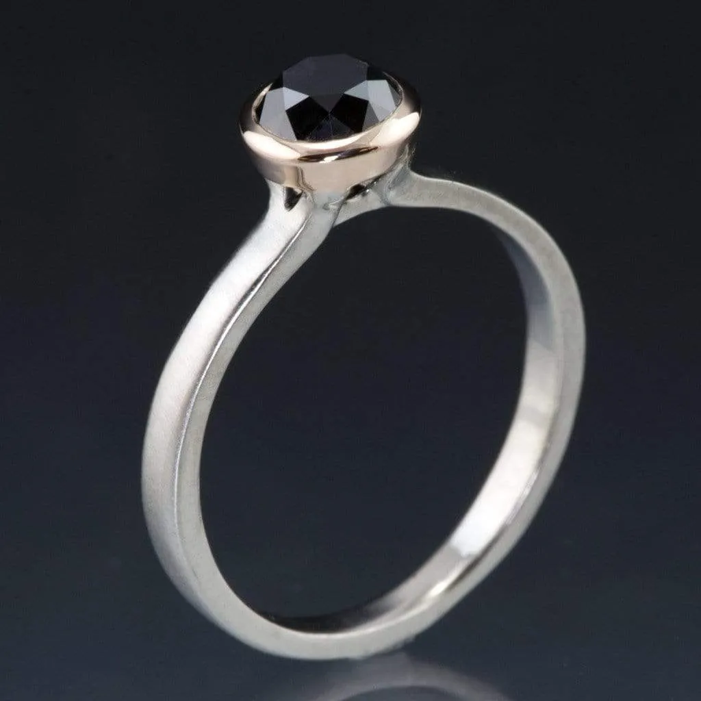 Mixed Metal Black Diamond Bezel Solitaire Engagement Ring