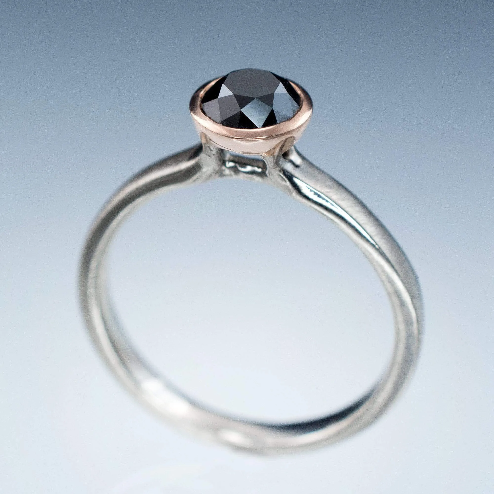 Mixed Metal Black Diamond Bezel Solitaire Engagement Ring