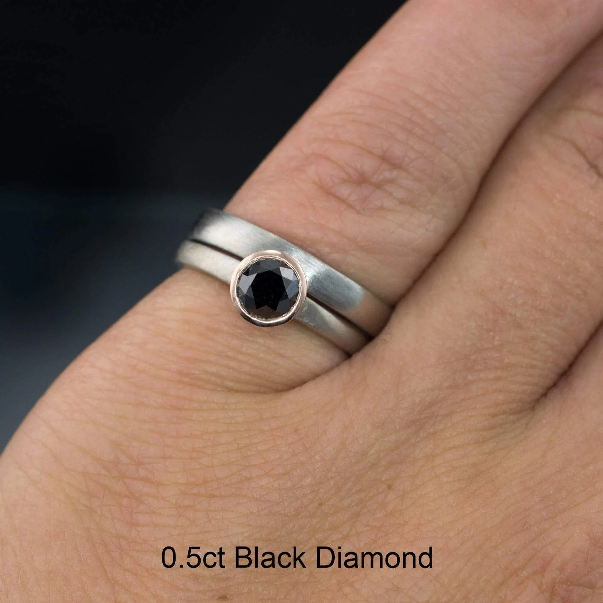 Mixed Metal Black Diamond Bezel Solitaire Engagement Ring