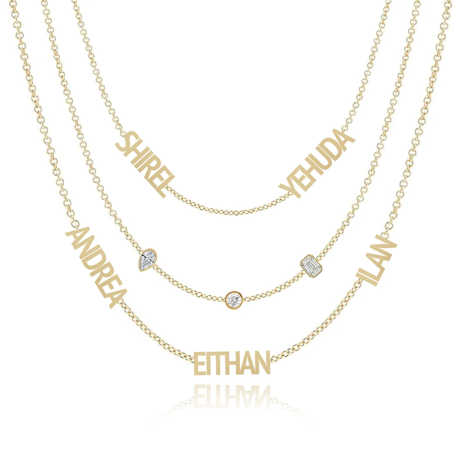 Mixed Shapes Blended Multiple Names Layered Necklace