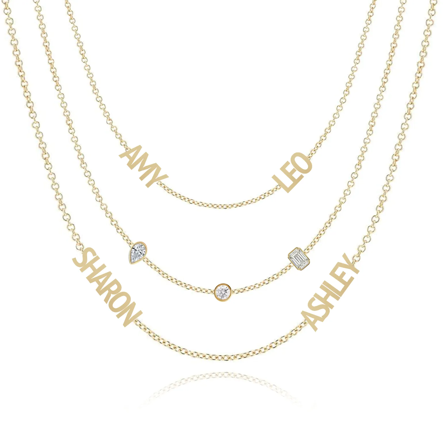 Mixed Shapes Blended Multiple Names Layered Necklace