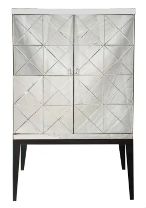 Modern Mirrored Ebonized Wood Two Door Cabinet