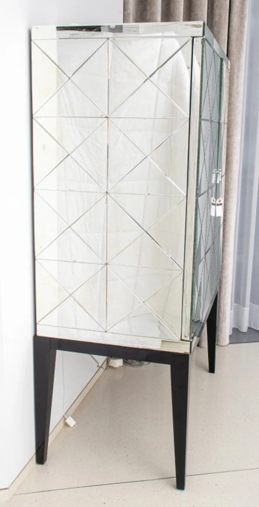 Modern Mirrored Ebonized Wood Two Door Cabinet