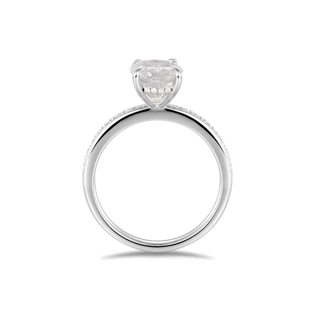 Moissanite Cushion Cut Hidden Halo Engagement Ring