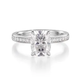 Moissanite Cushion Cut Hidden Halo Engagement Ring