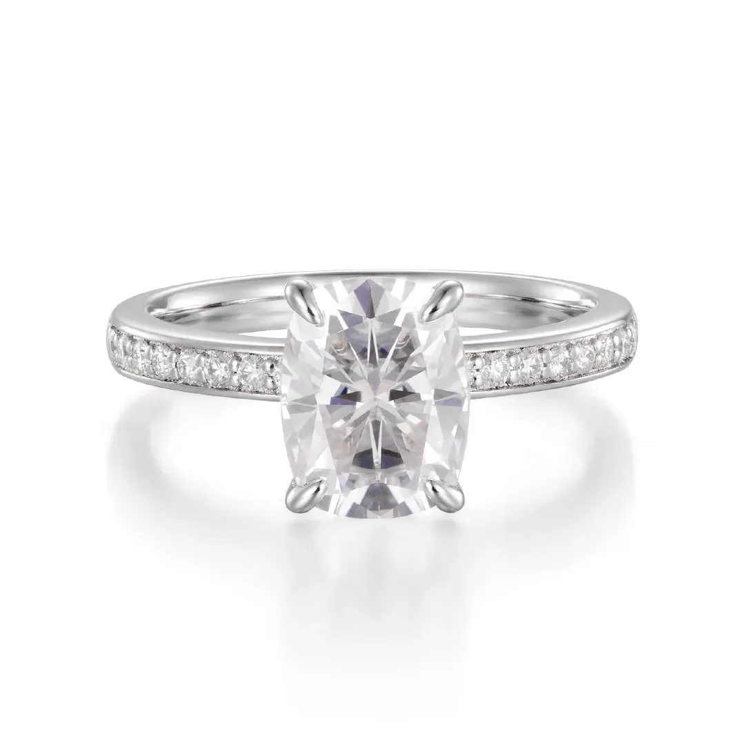 Moissanite Cushion Cut Hidden Halo Engagement Ring