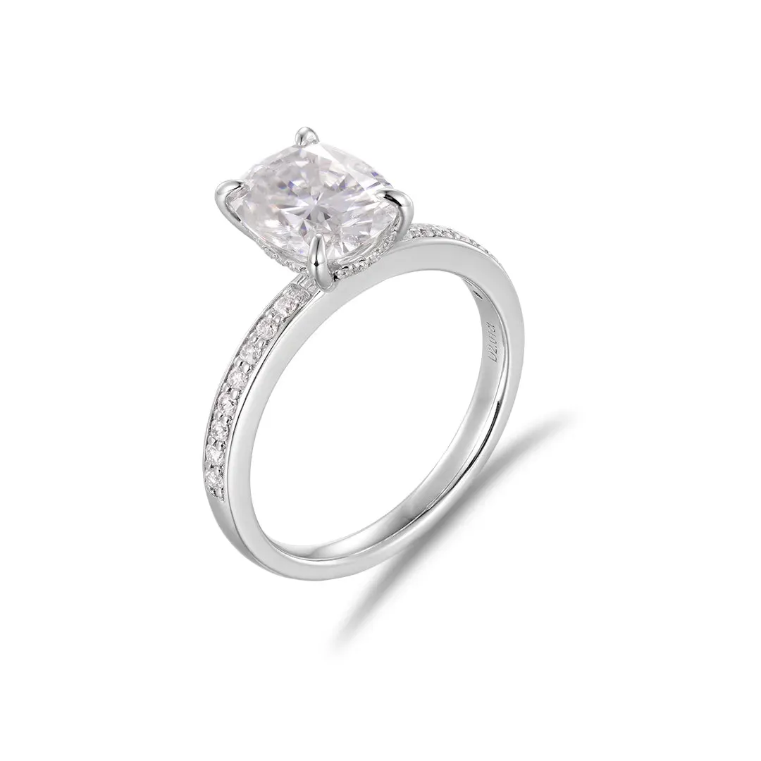 Moissanite Cushion Cut Hidden Halo Engagement Ring