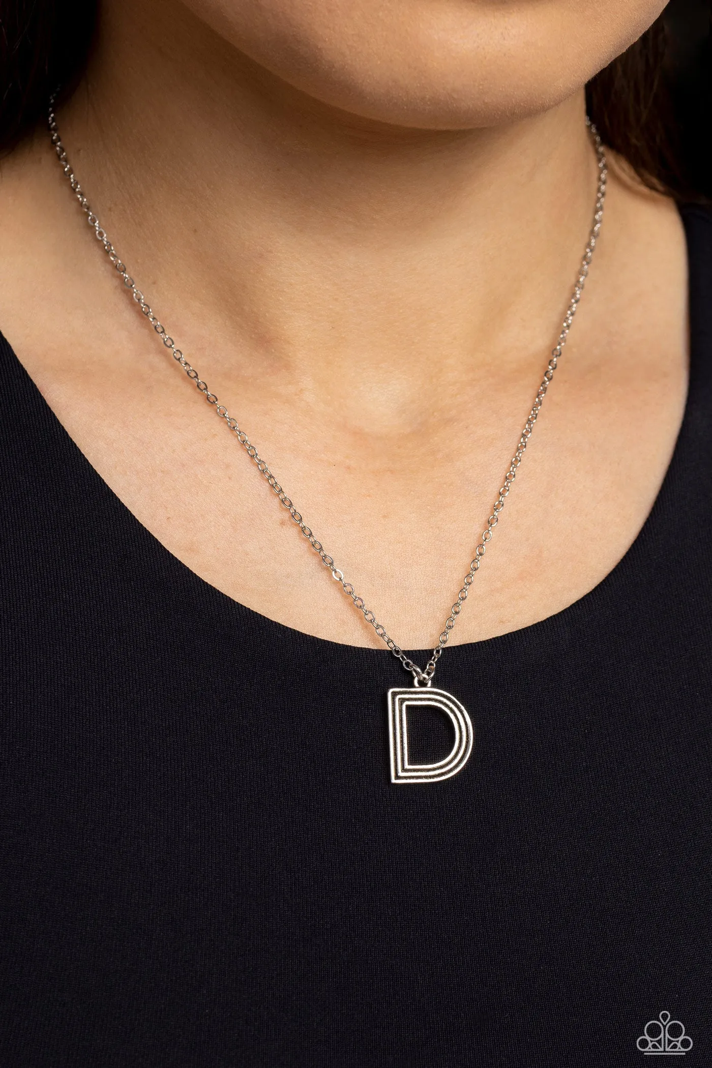 Paparazzi Leave Your Initials Silver D Necklace & Earring Set