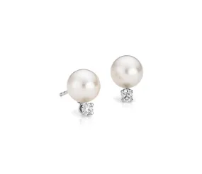 Pearl Stud Earrings with Diamond