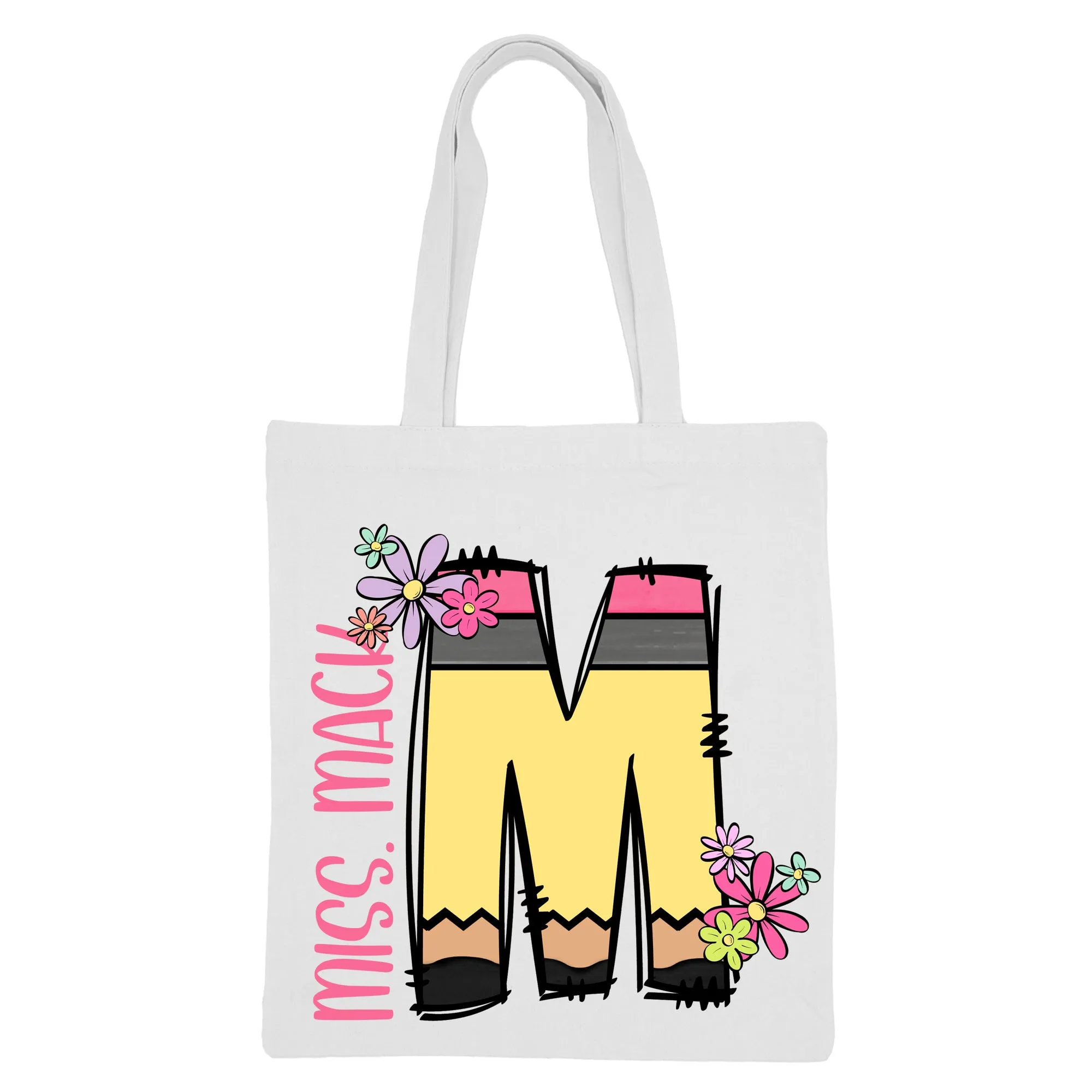 Pencil Letter (Flowers) - Canvas Tote Bag