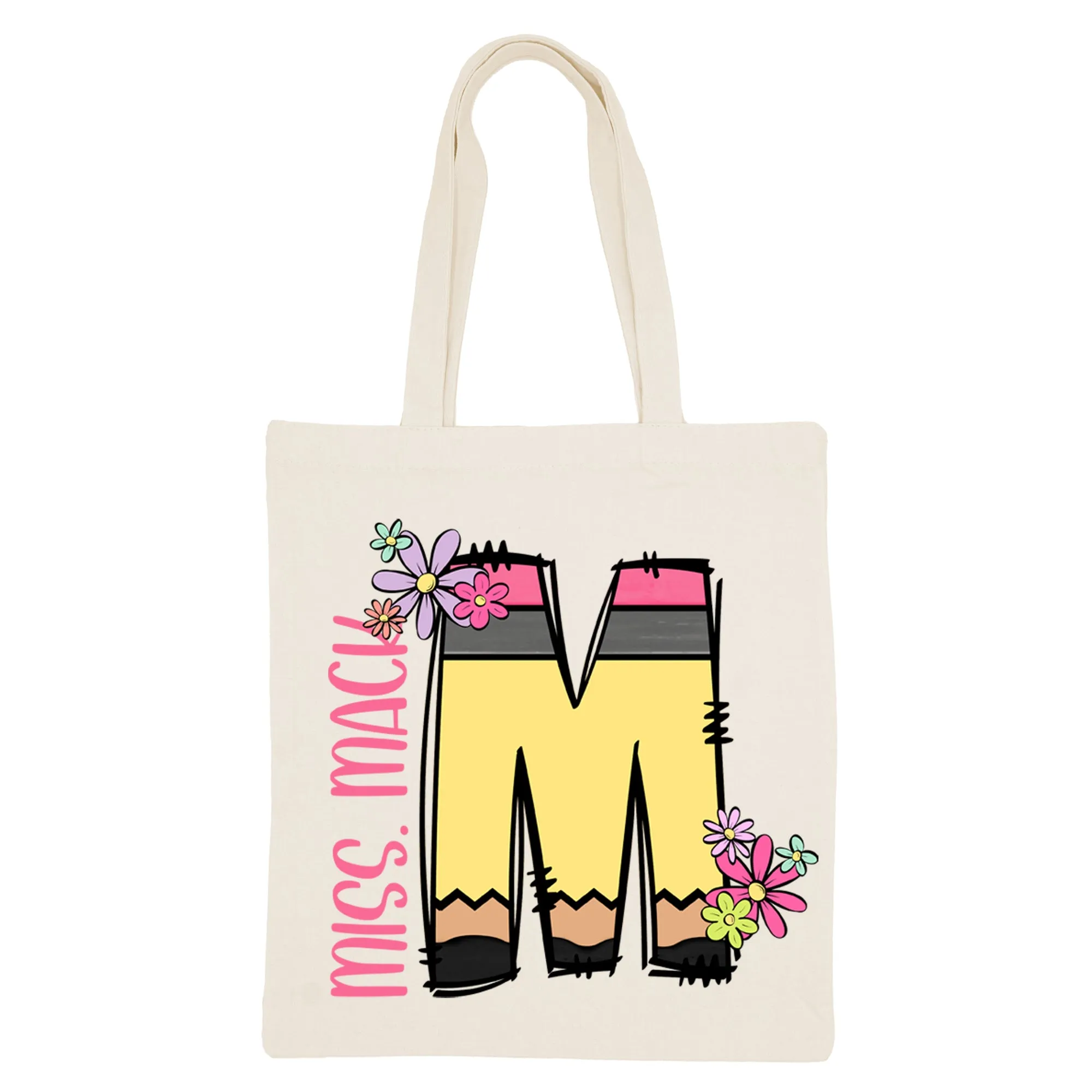 Pencil Letter (Flowers) - Canvas Tote Bag