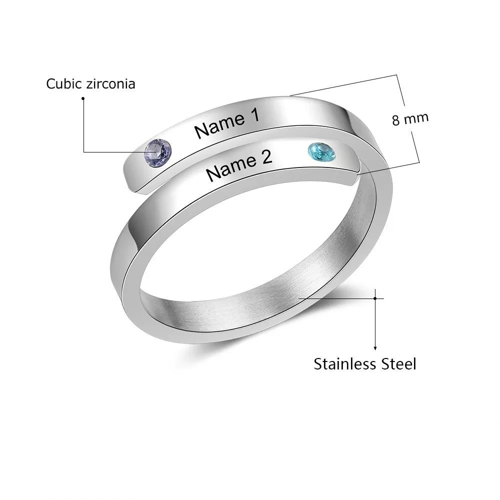 Personalized Open End Ring With 2 Stones For Women