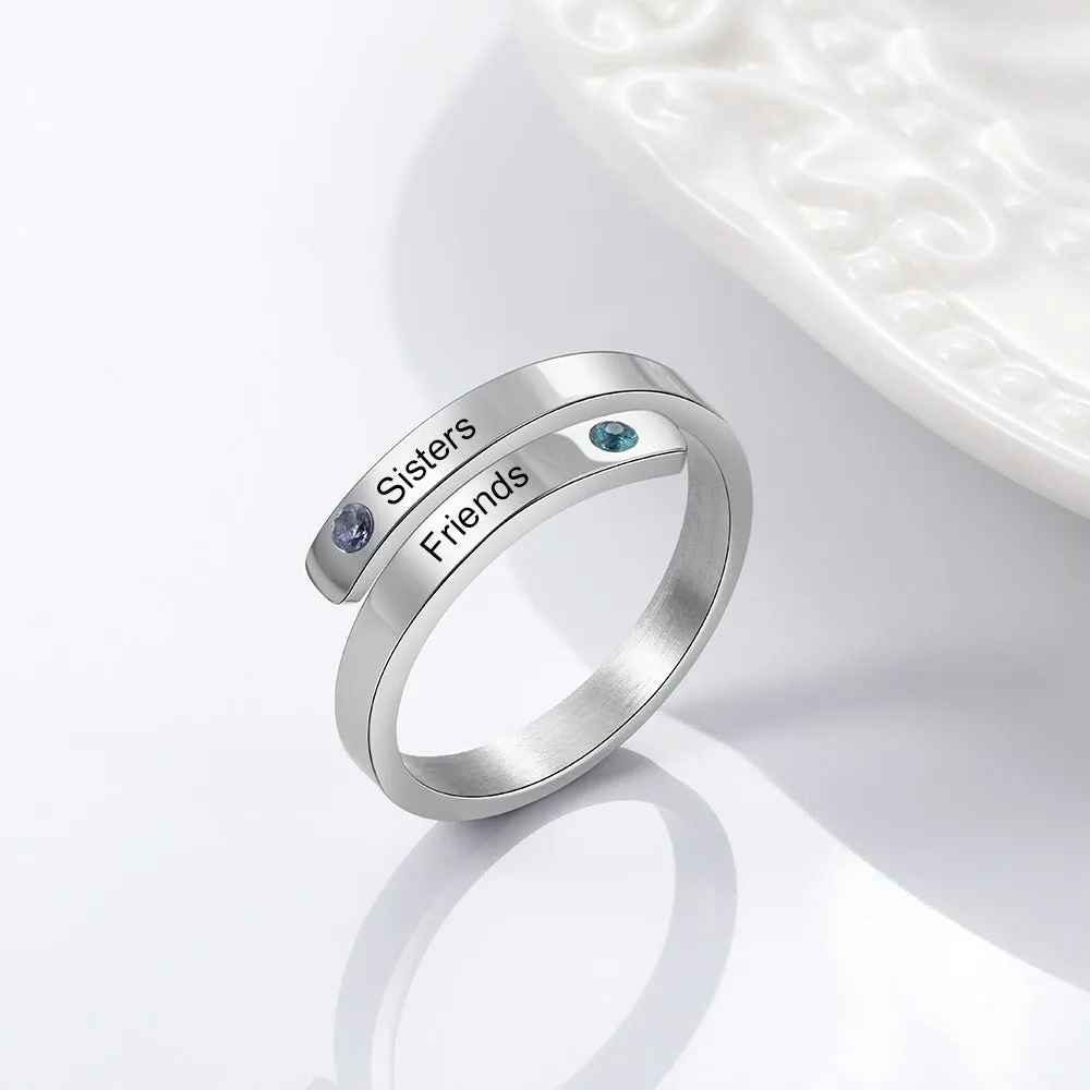 Personalized Open End Ring With 2 Stones For Women