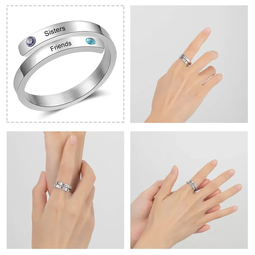 Personalized Open End Ring With 2 Stones For Women