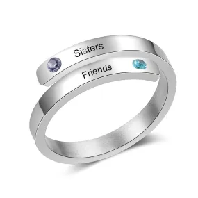 Personalized Open End Ring With 2 Stones For Women