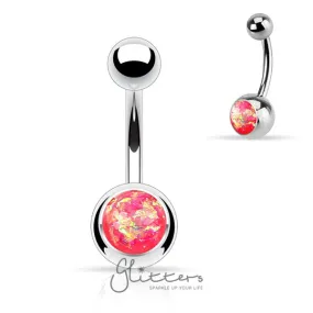 Pink Opal Glitter Set 316L Surgical Steel Belly Button Ring