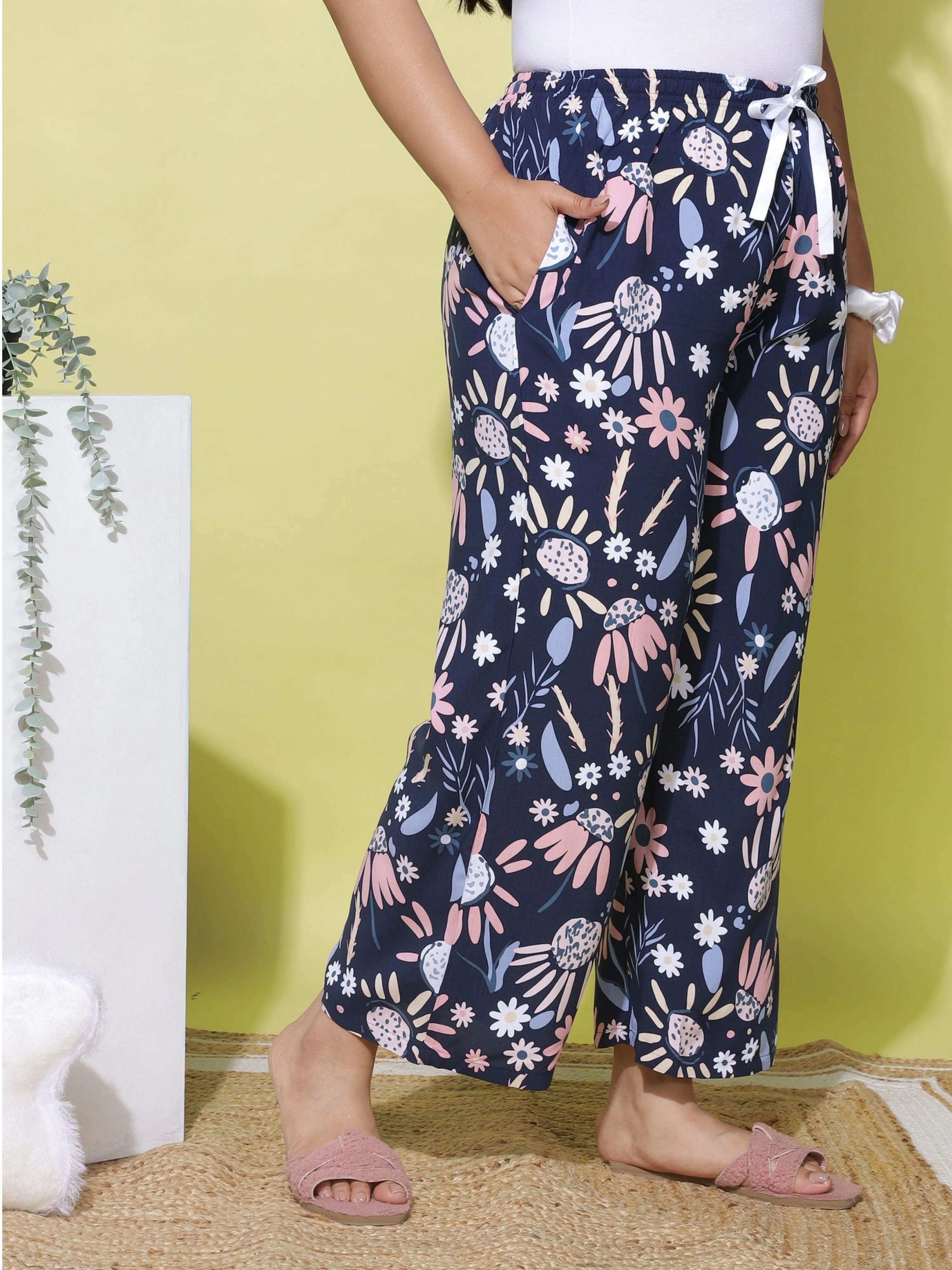 Rayon Plus Size Palazzo Pants Midnight Blue