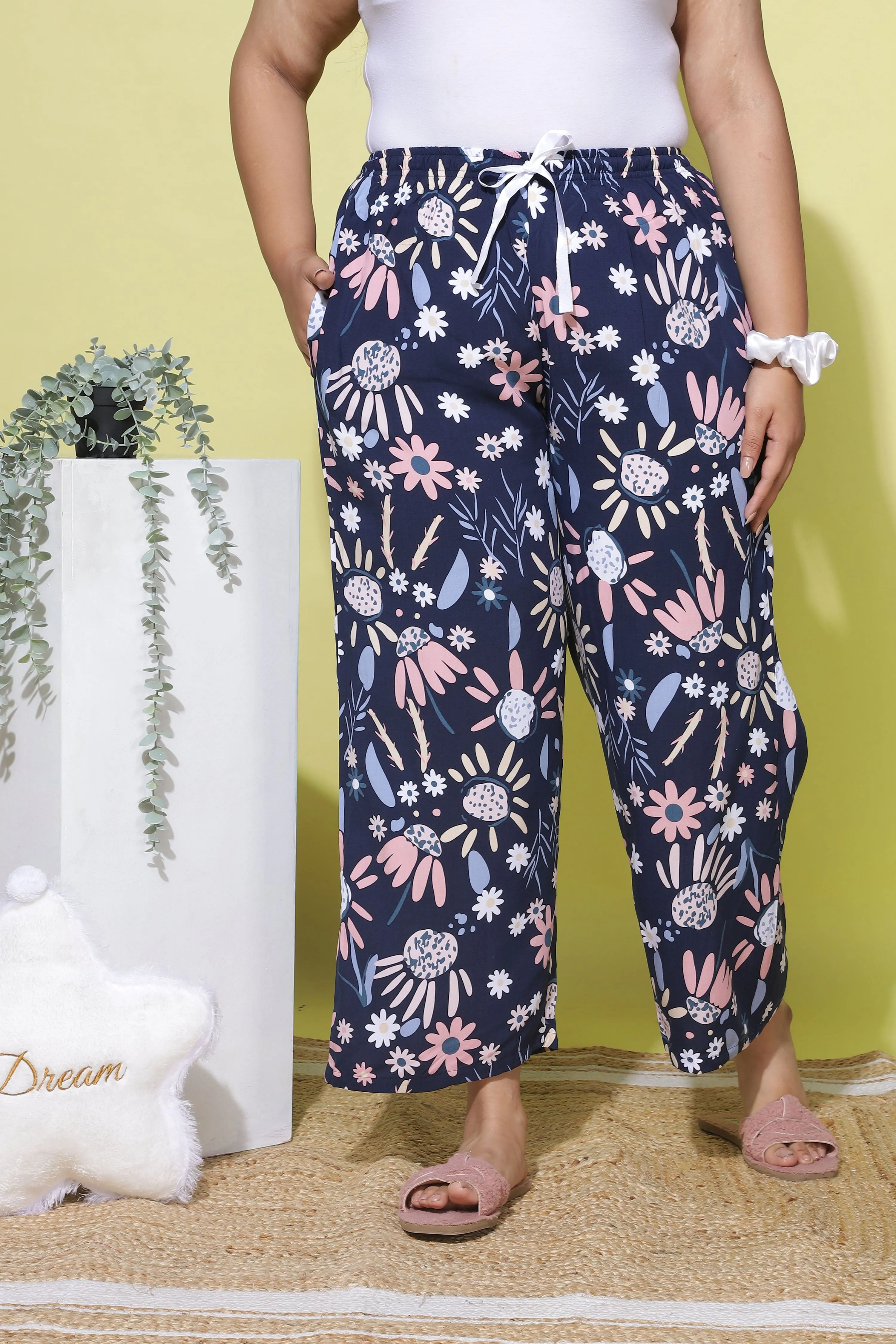 Rayon Plus Size Palazzo Pants Midnight Blue