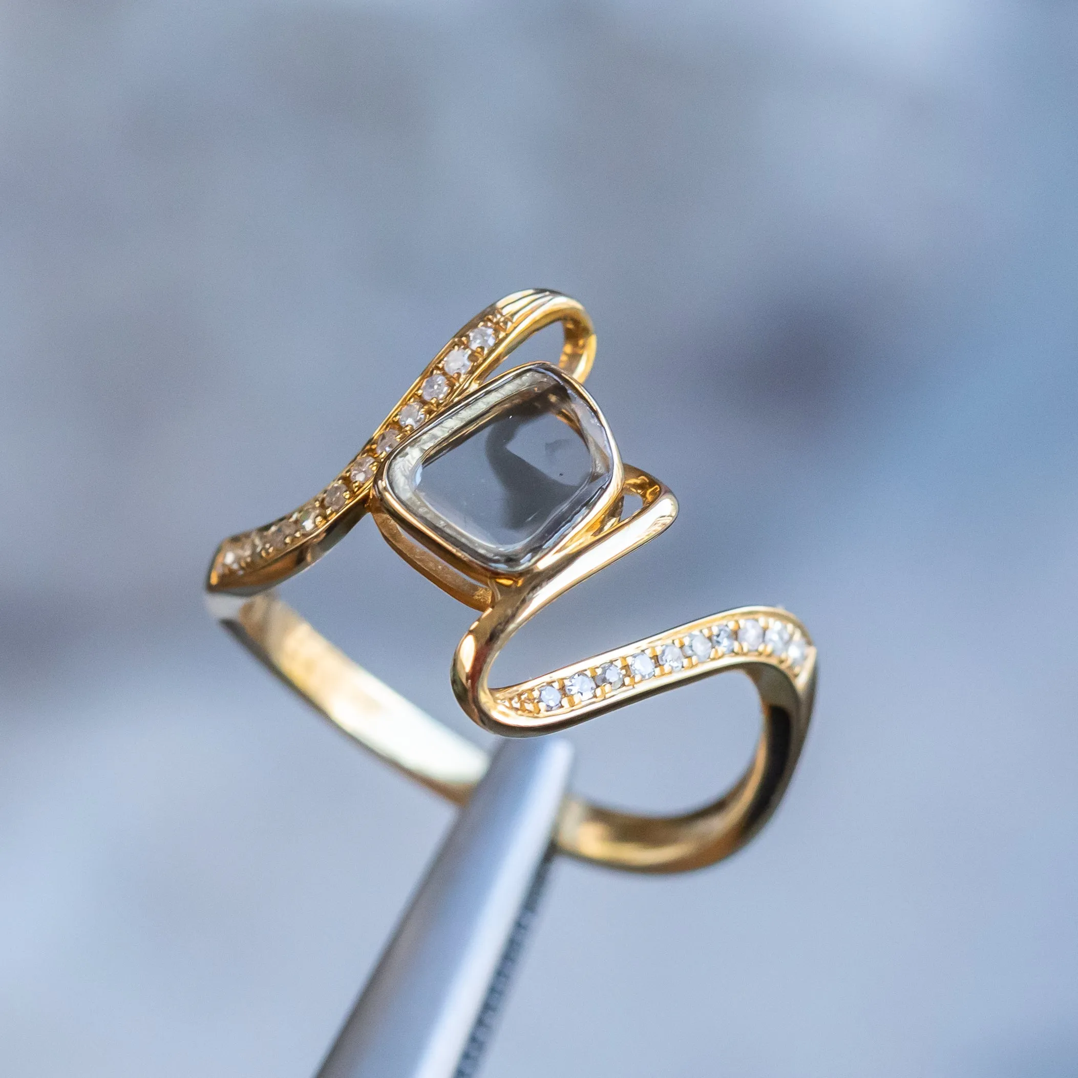 Rustic Diamond Slice Ring in 18k Yellow Gold