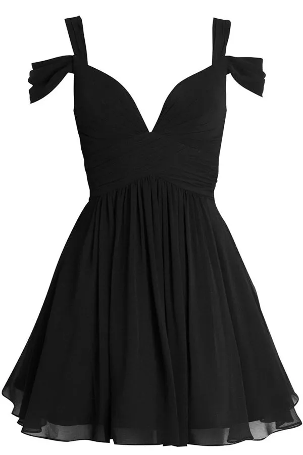 Simple V Neck Off Shoulder Zipper Back Short Homecoming Dresses