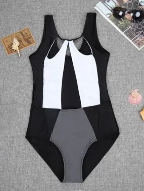 White&Black Stitching One-piece Swimsuit